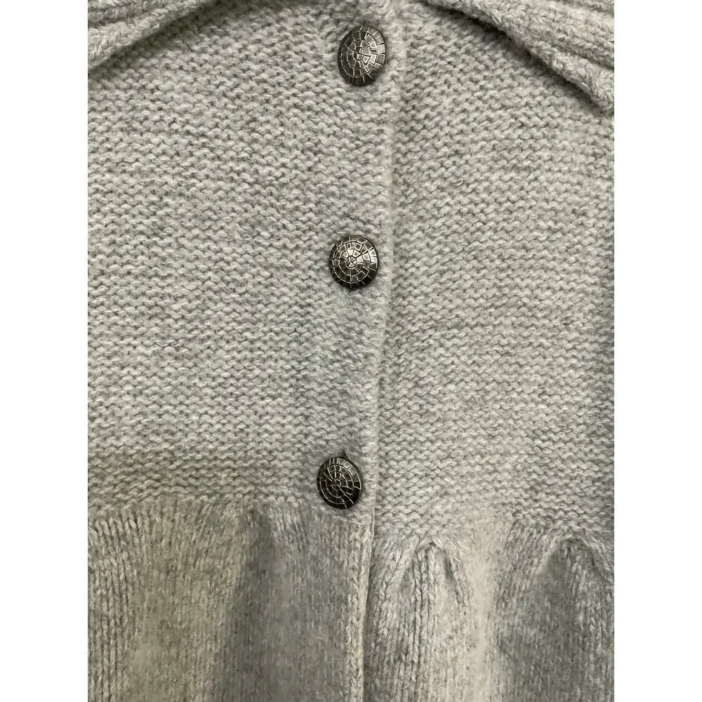Alice + Olivia Wool/Angora Cardigan Sweater Large Collared Grey Bell Sleeves - Picture 5 of 9